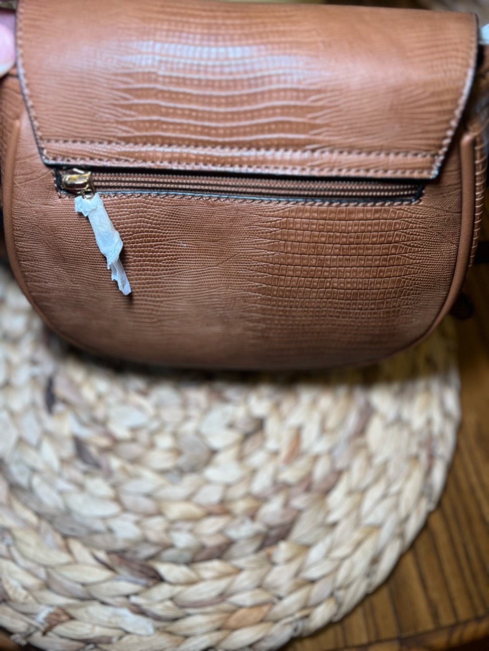Alyssa Brown Crossbody Bag Vegan Leather Saddle Purse Textured Flap NWT - Picture 13 of 16